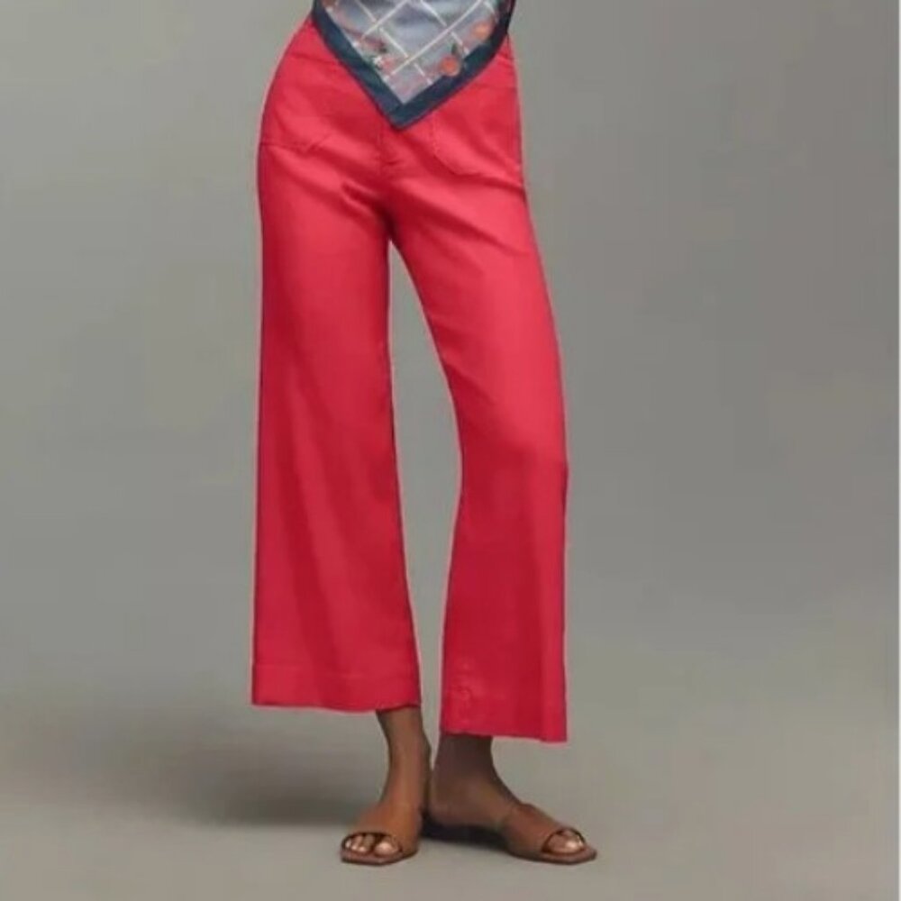 Anthropologie The Colette Linen Blend Crop Wide-Leg Pants Geranium by Maeve NWT